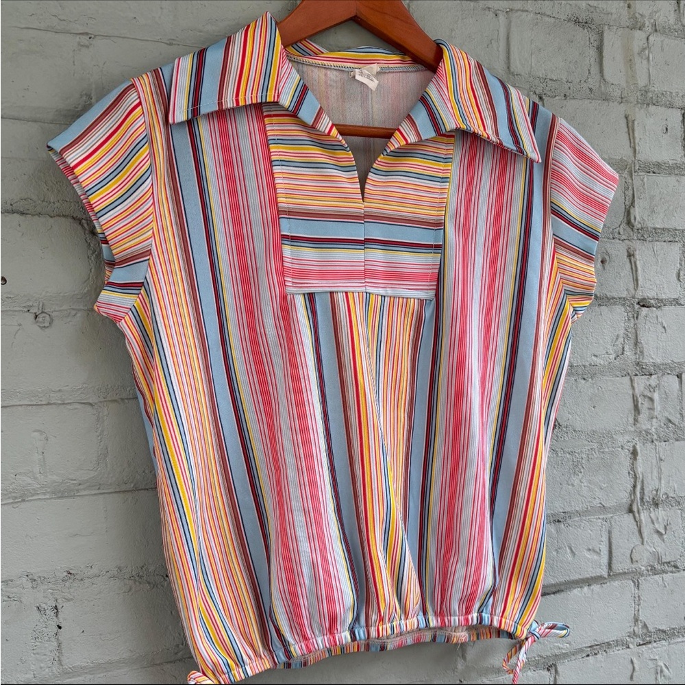 Vintage 70s Striped Multicolor Women's Top - Picture 4 of 9